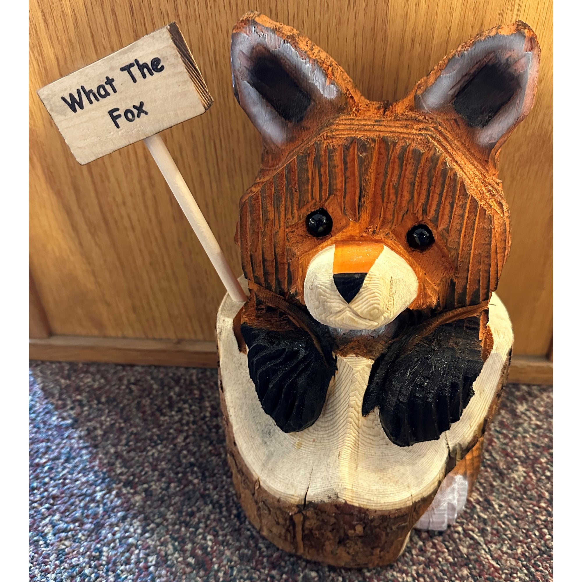 Wood Carved Fox in Stump