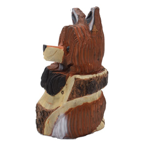 Wood Carved Fox in Stump