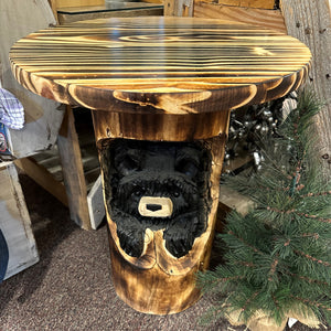 Wood Carved Round Bear End Table