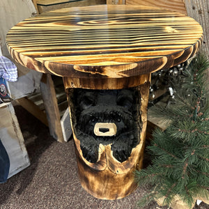 Wood Carved Round Bear End Table