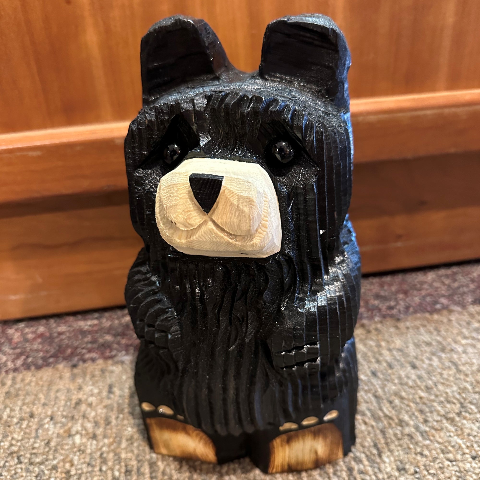 Wood Carved Sitting Bear 10in