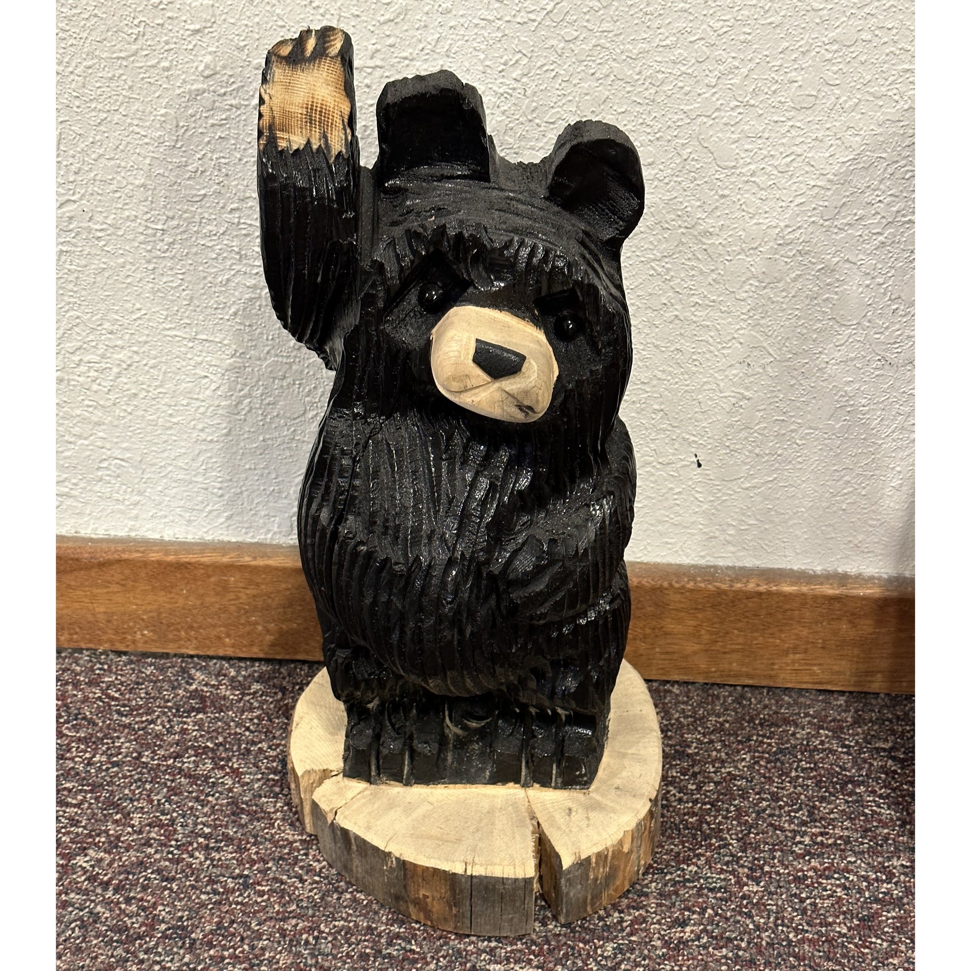 Wood Carved Waving Bear