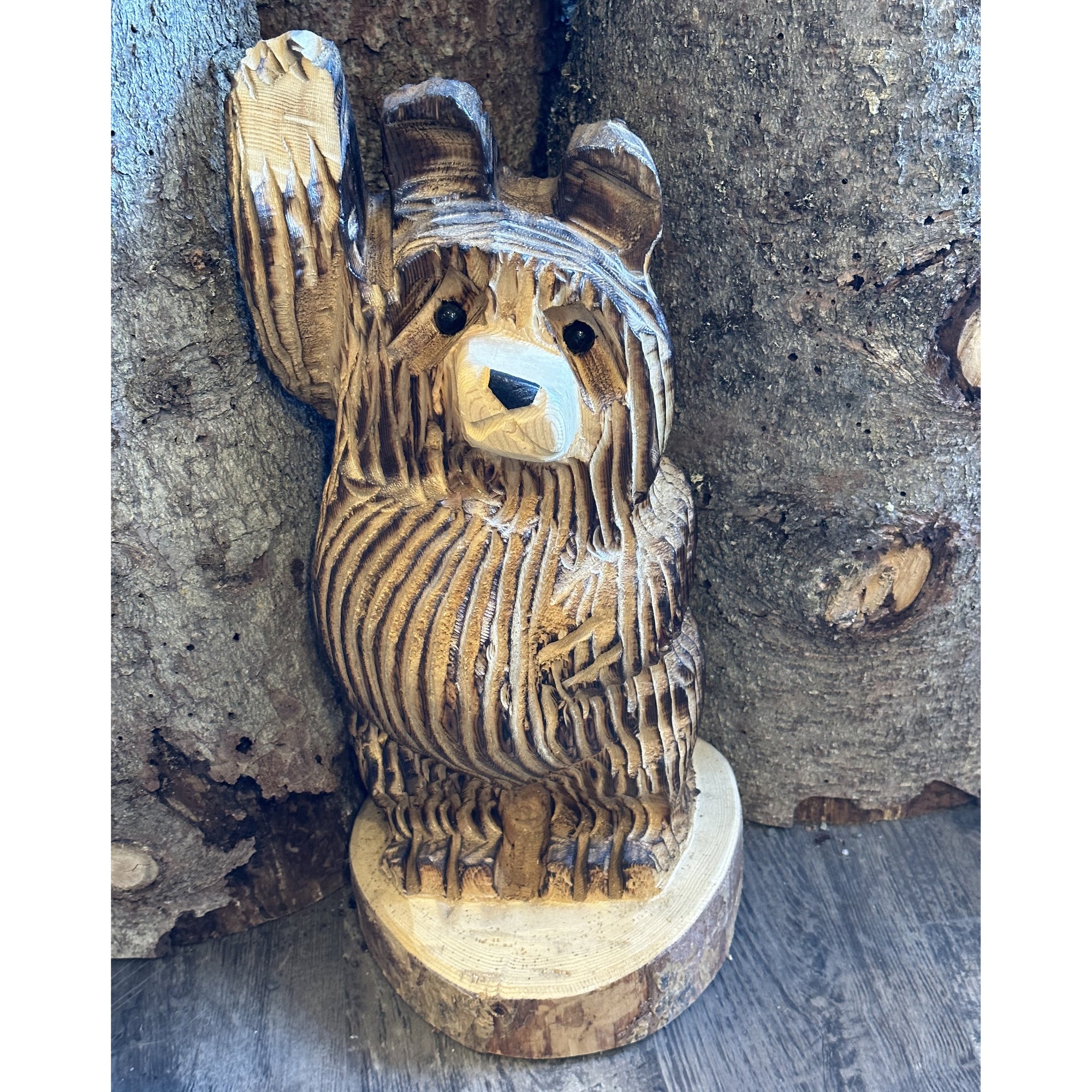 Wood Carved Waving Bear