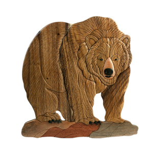 Standing Brown Bear - Wood Intarsia Wall Hanging