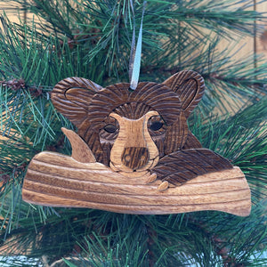 Bear Cub Wood Intarsia Ornament