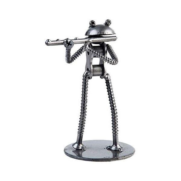 Frog Flutist Metal Figurine