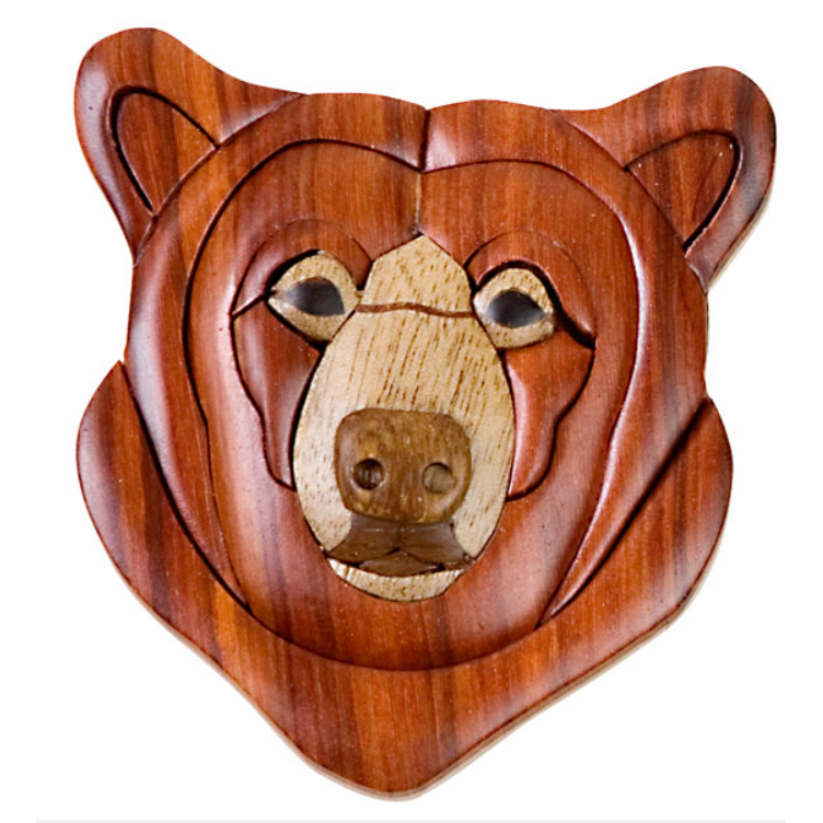 Bear Head Intarsia Wood Magnet