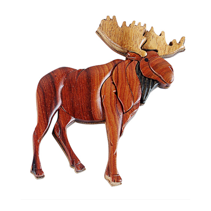 Standing Moose Intarsia Wood Magnet