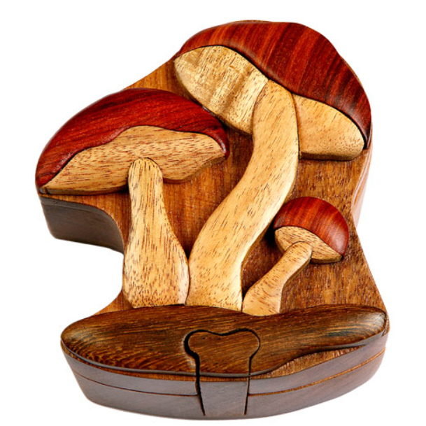 Mushroom Intarsia Wood Puzzle Box