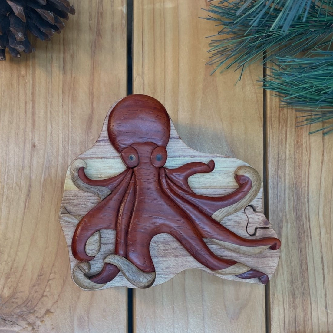 Octopus Intarsia Wood Puzzle Box