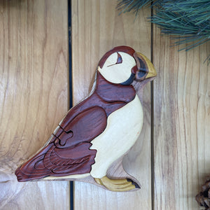 Puffin Intarsia Wood Puzzle Box