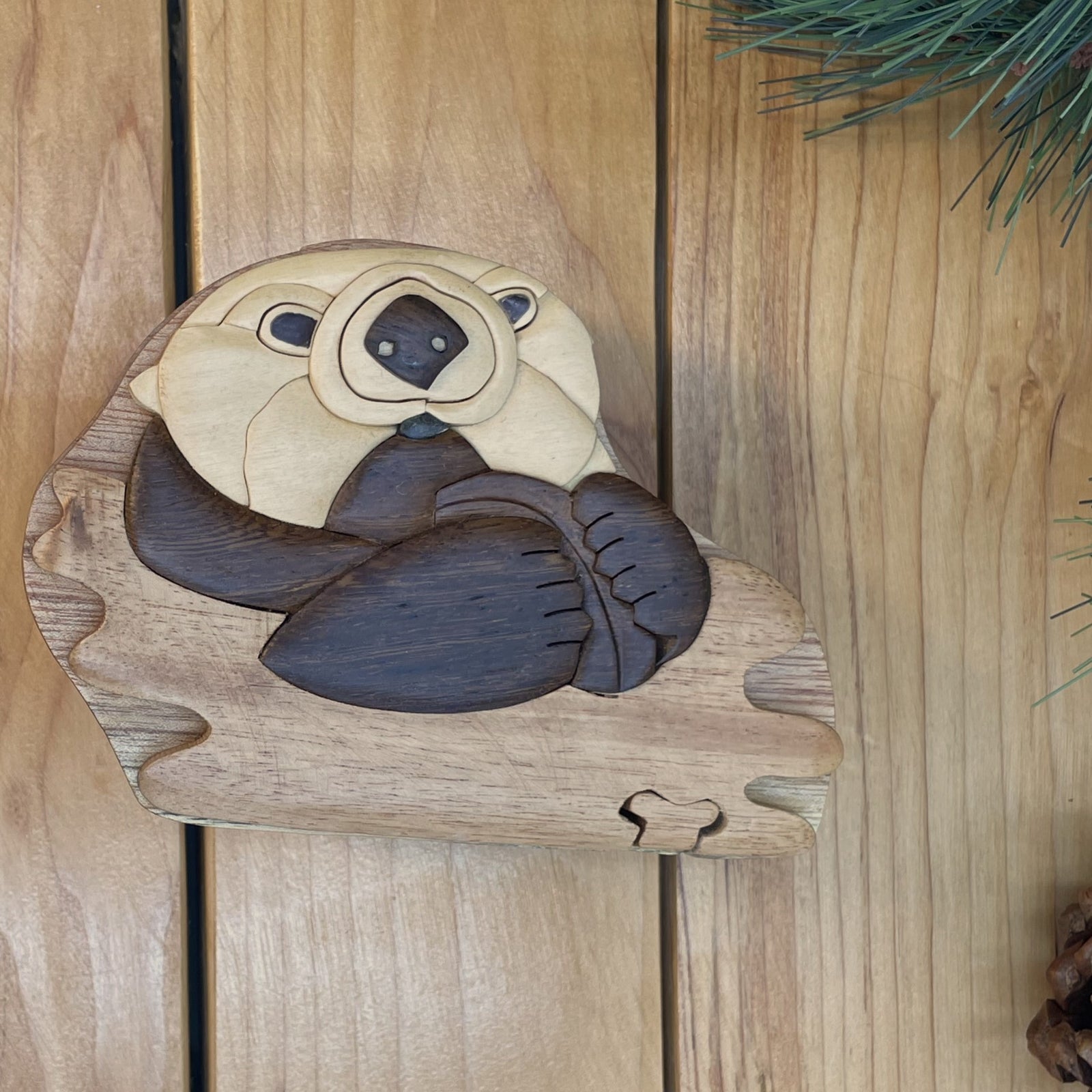 Otter Intarsia Wood Puzzle Box