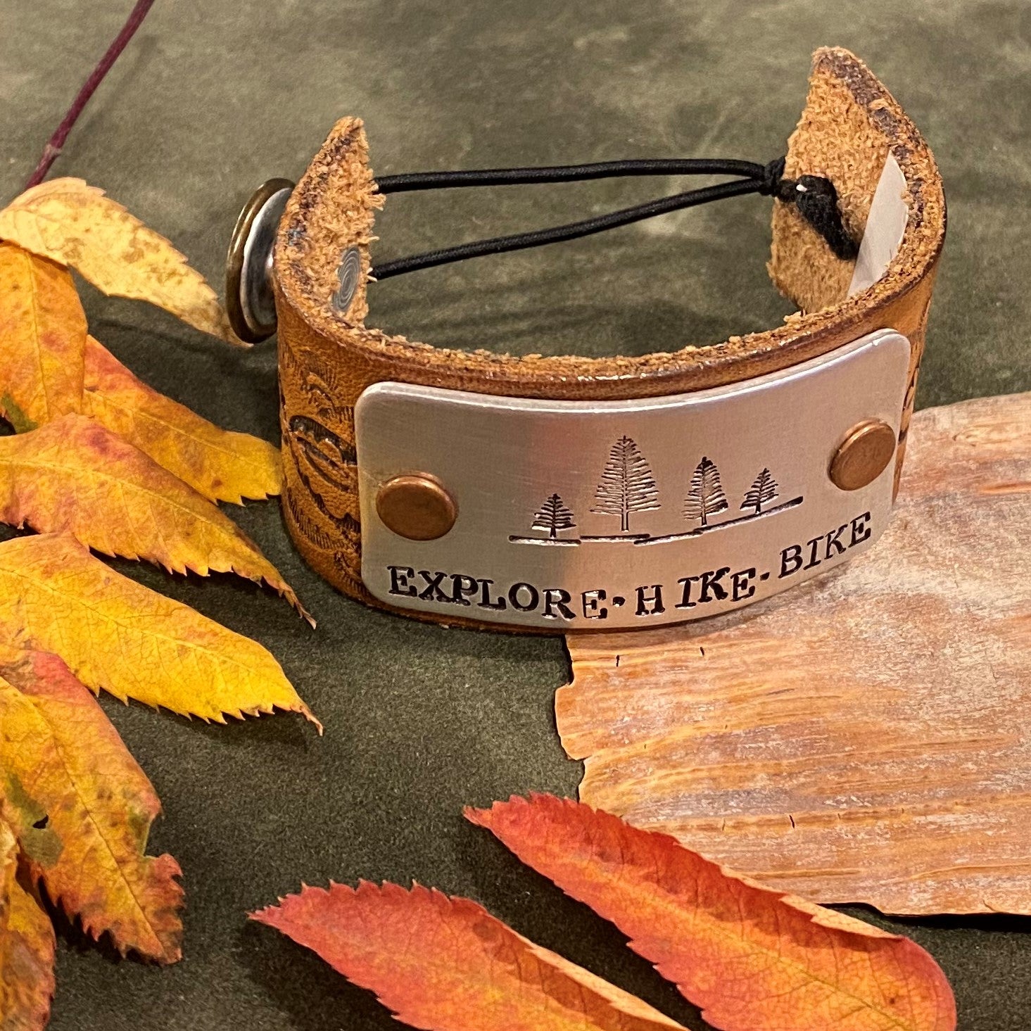 Explore Hike Bike Leather Cuff