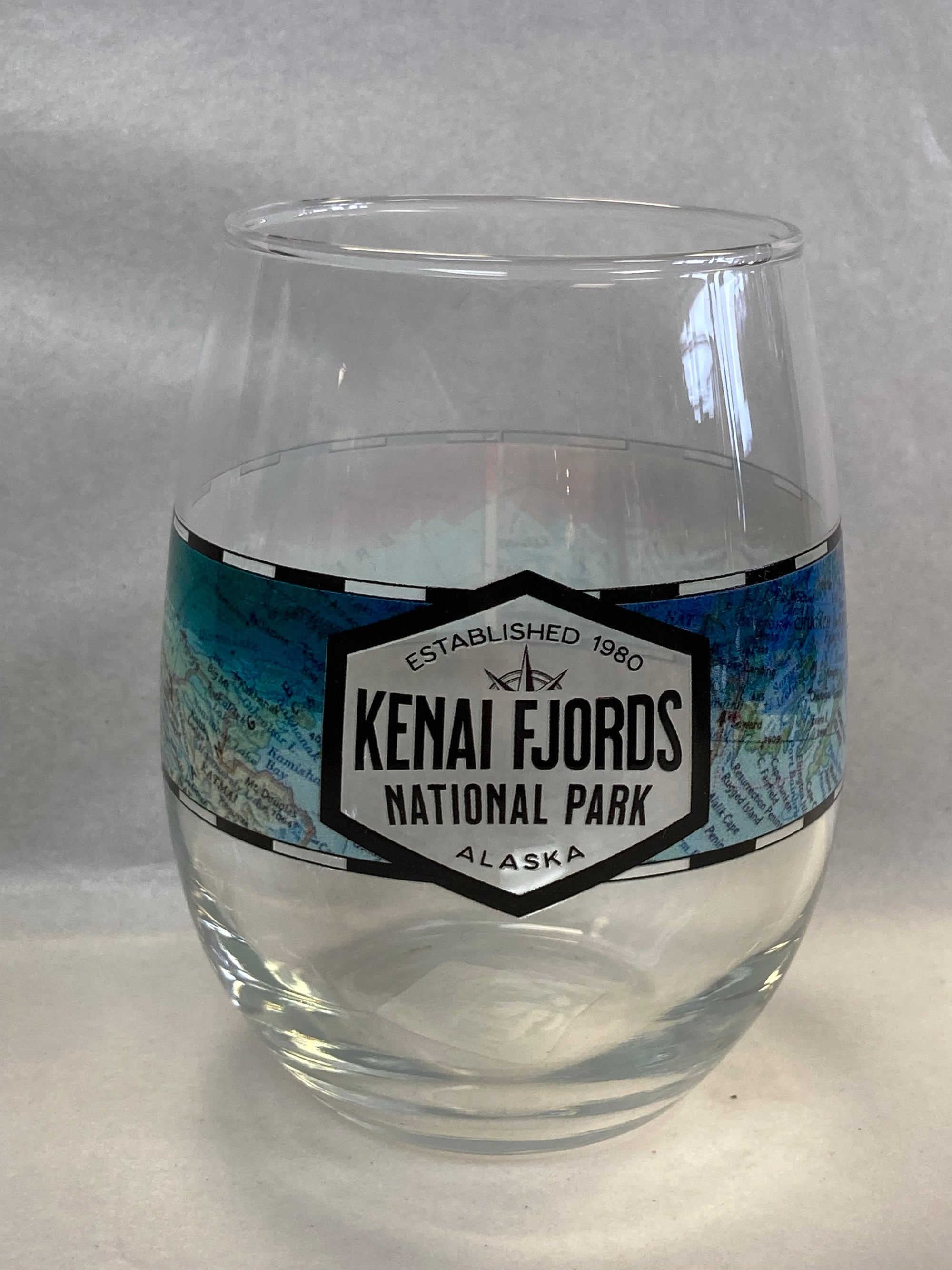Kenai Fjords Map - Stemless Wine Glass