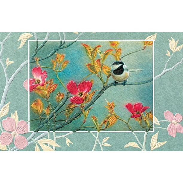 Chickadee Pink Dogwood Sympathy Notecard