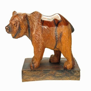 Grizzly Bear Wood Figurine With Detail