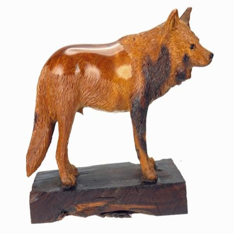 Wolf With Detail Base Wood Figurine XS
