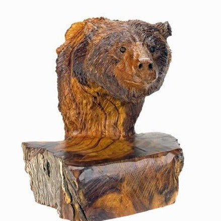 Bear Wood Bust Figurine Medium