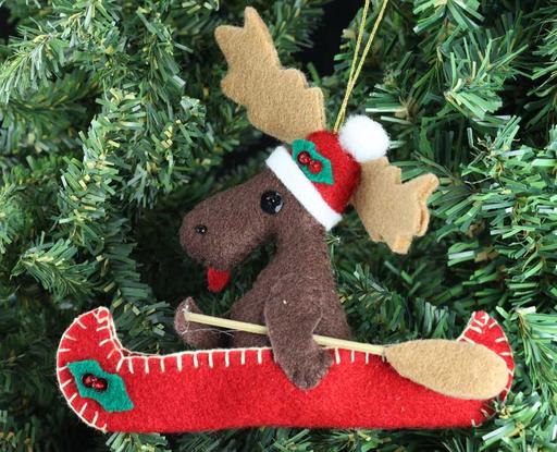 Moose Canoe Felt Ornament