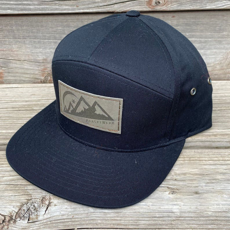 7 Panel Black Full Back Hat